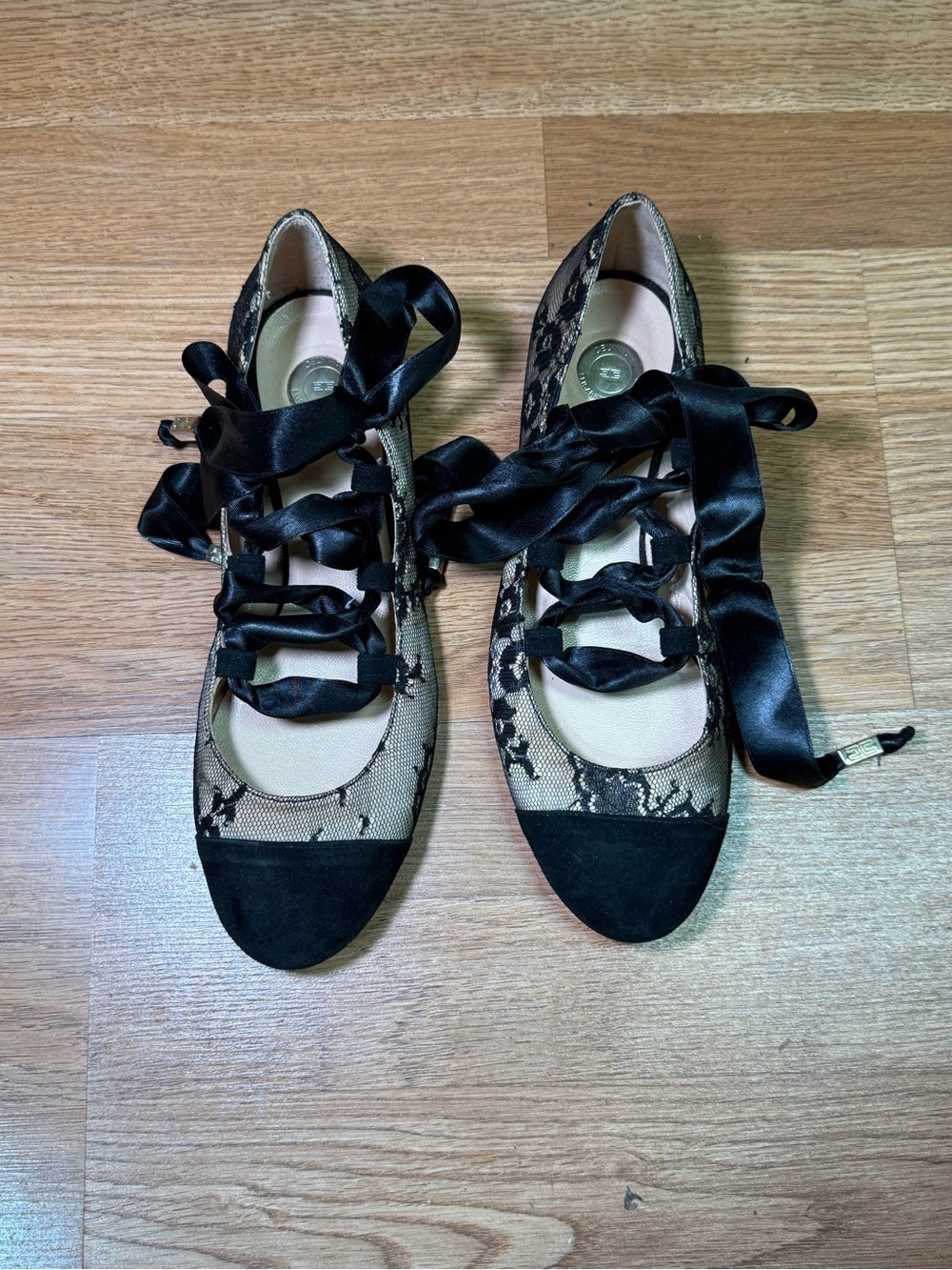 Elisabetta Franchi Lace Ballet Flats Ribbon Tie Shoes EU 39 Made Italy